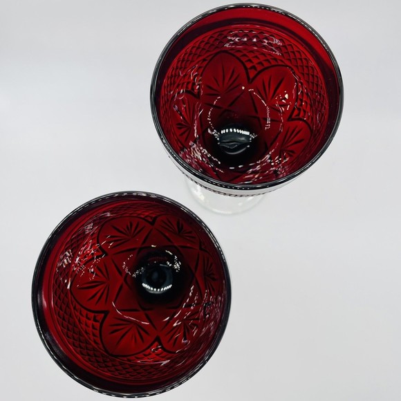 Set Of 2 Cristal d'Arques Durand Antique Ruby Red Wine Goblets Glasses 8” - Picture 4 of 5